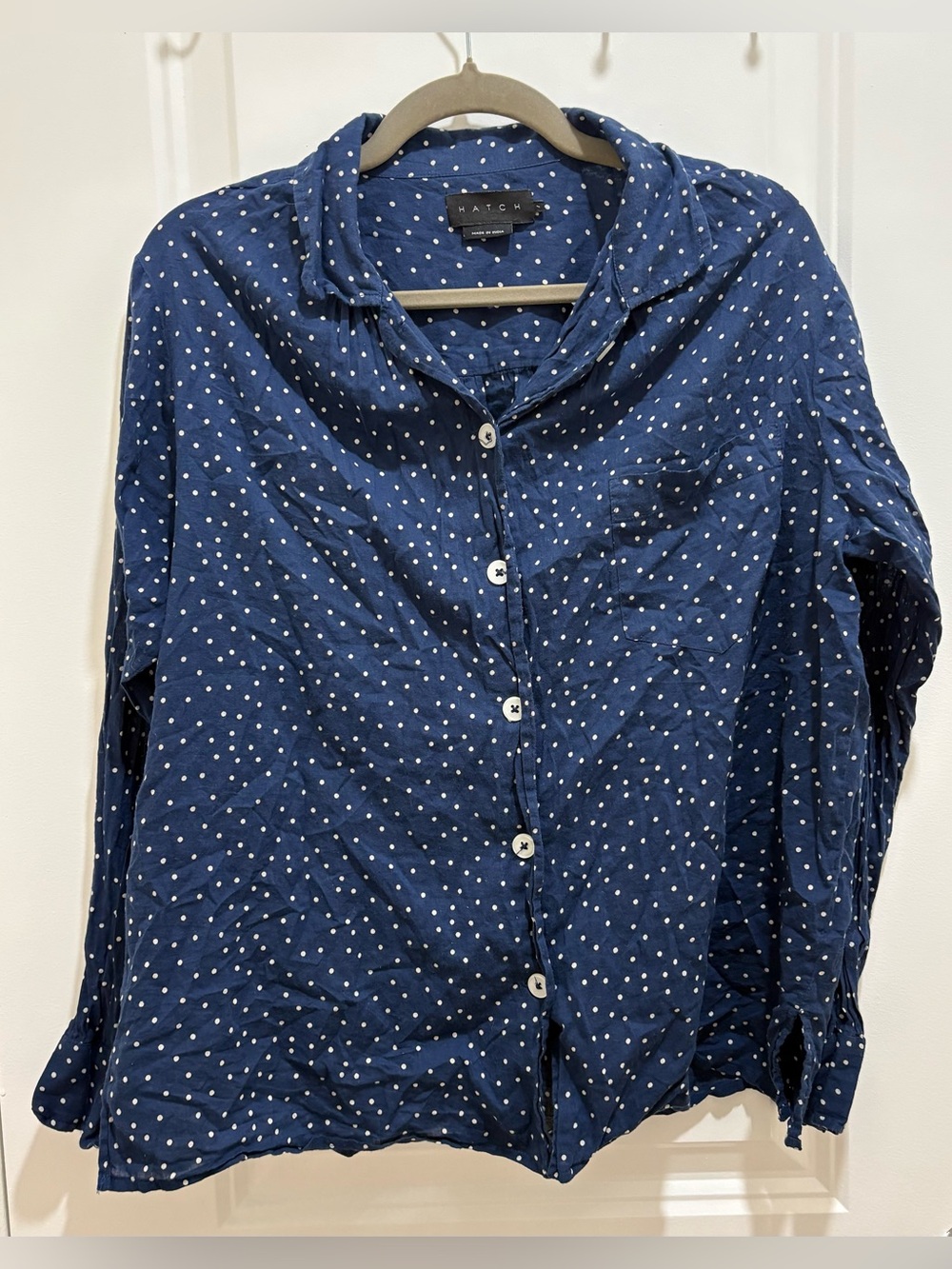 Hatch Women's Maternity Top Size 1/Small Navy Blue Polka Dot, Organic Cotton